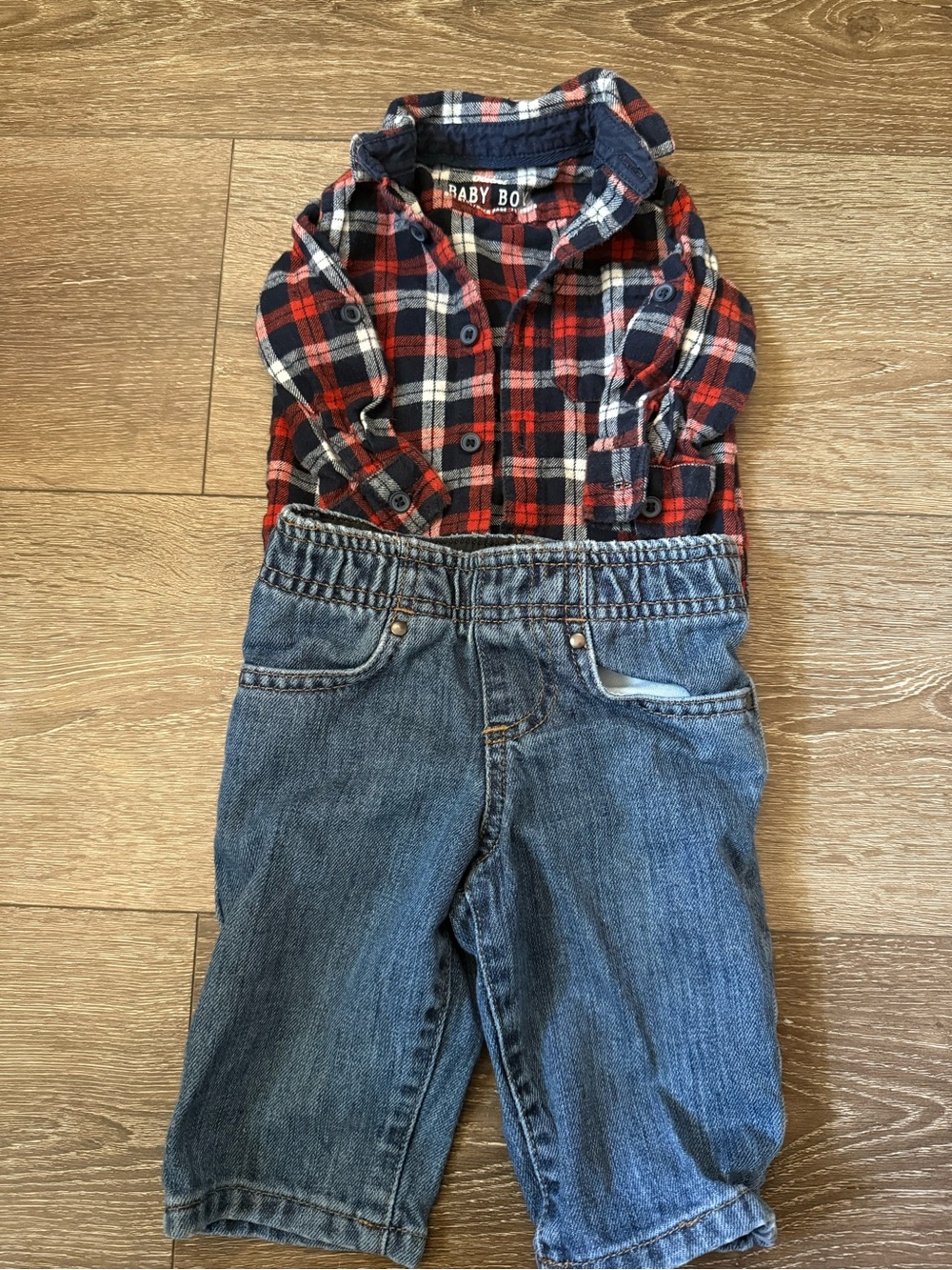 Baby Boy Plaid Shirt & Jeans Outfit Bundle | 0–3 & 3–6 Months